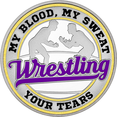 Purple "Wrestling" with Gold Outer Circular Borders